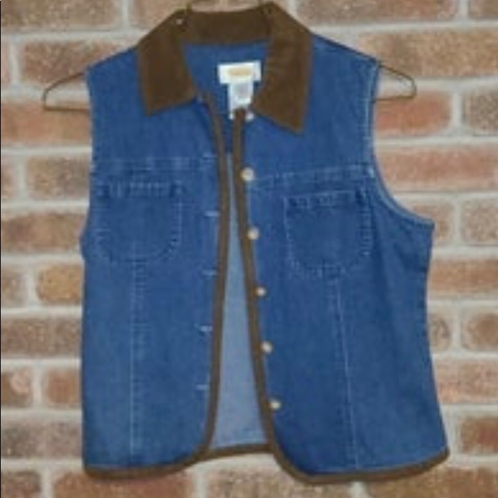 Talbots / Vintage/ woman’s Jean vest/ button up/ faux suede collar and trim / M
